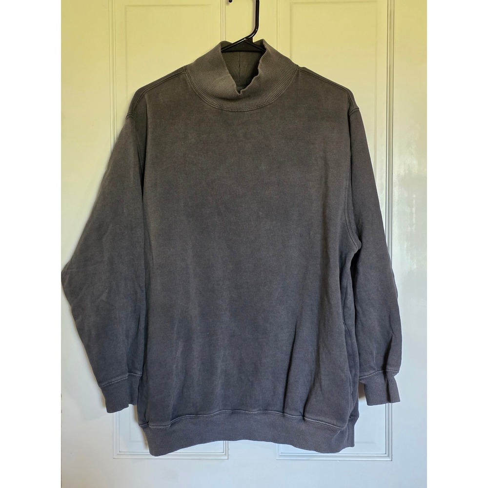 Aerie Womens Mock Neck Sweatshirt Faded Gray Oversized Pullover Pockets Small